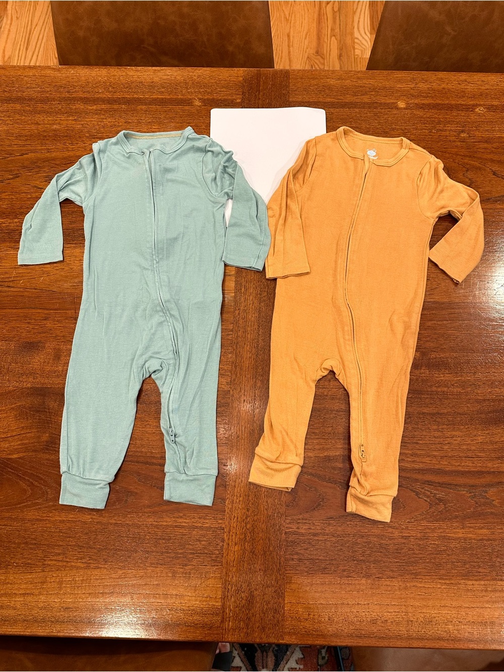 cloud island Set of 2 Modal Zip Romper, 12 Months, Mustard & Blue/Green